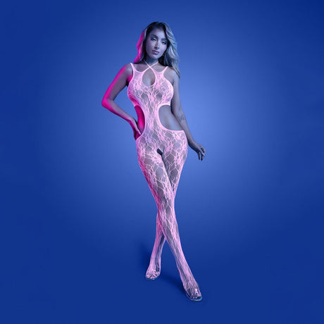 Glow Equilibrium Pink Bodystocking Glow In The Dark One Size - LINGERIE & BODY WEAR