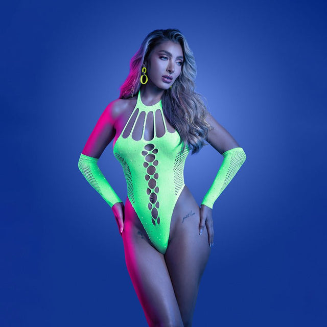 Glow In The Dark Green Pressure Point Teddy One Size - LINGERIE & BODY WEAR