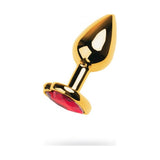Gold Metal Anal Plug w Red Ruby Heart Crystal Small - Adult Toys