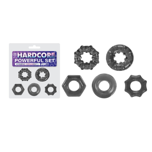 Hardcore Powerful Set Cock Rings - Set of 5 - Smoke Cock Rings - Set of 5 - COCK RINGS