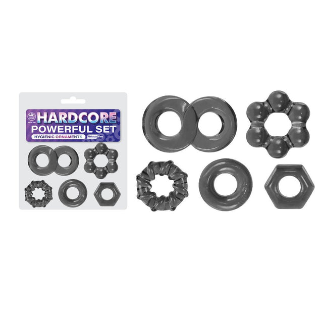 Hardcore Powerful Set Cock Rings - Set of 5 - Smoke Cock Rings - Set of 5 - COCK RINGS