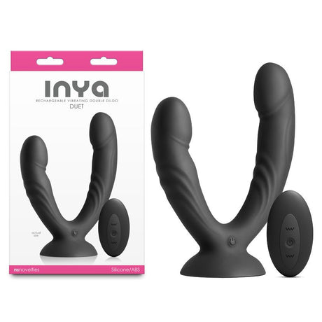 Inya Duet Black USB Rechargeable Wireless Remote Vibrating Double Dildo - DONGS