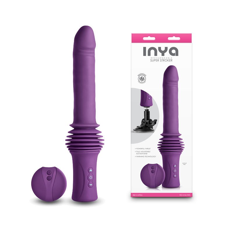 INYA Super Stroker - Purple - Purple 36.8 cm USB Rechargeable Thrusting Vibrator with Remote Control & Stand - VIBRATORS
