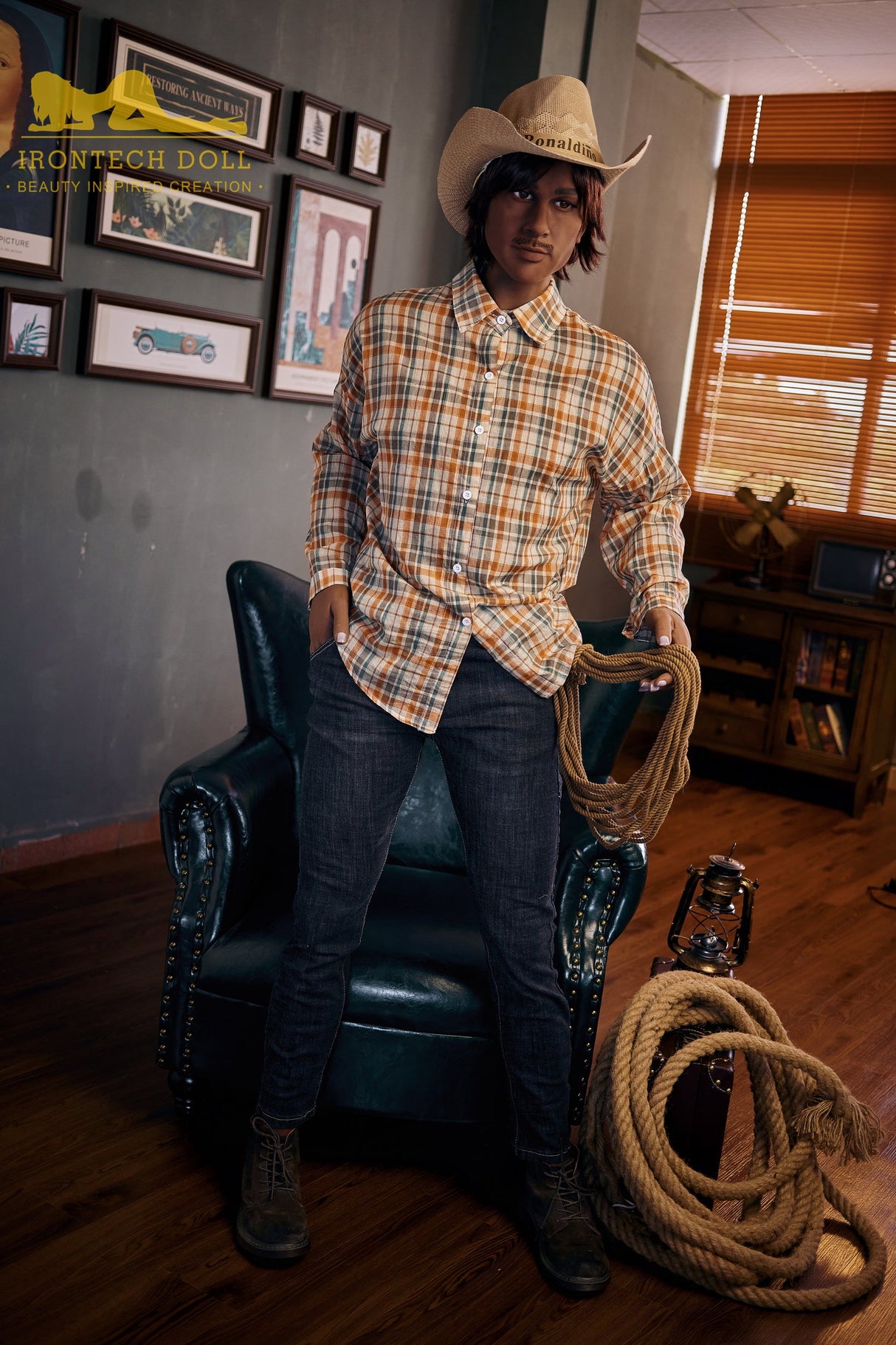 Irontech Black 175cm Cowboy Charles Male Sex Doll TPE - Sex Doll