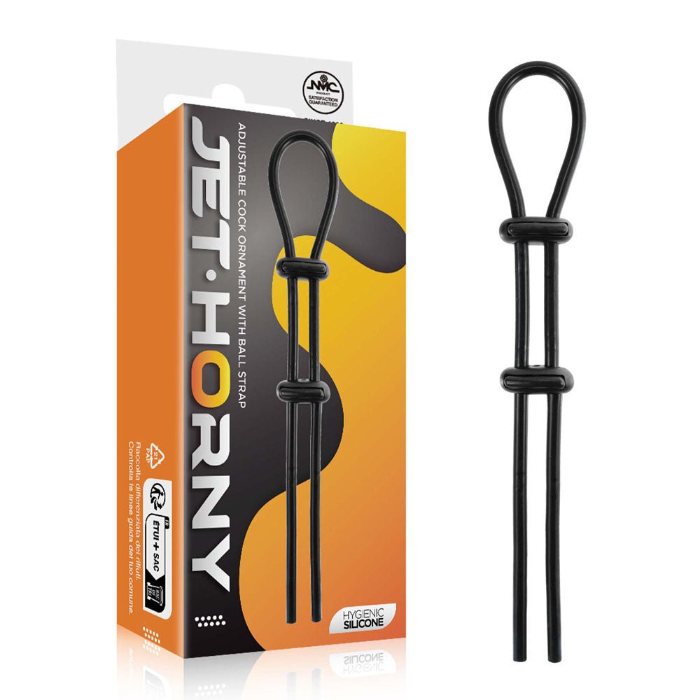 Jet Horny - Black Adjustable Cock & Ball Lasso Ring - COCK RINGS