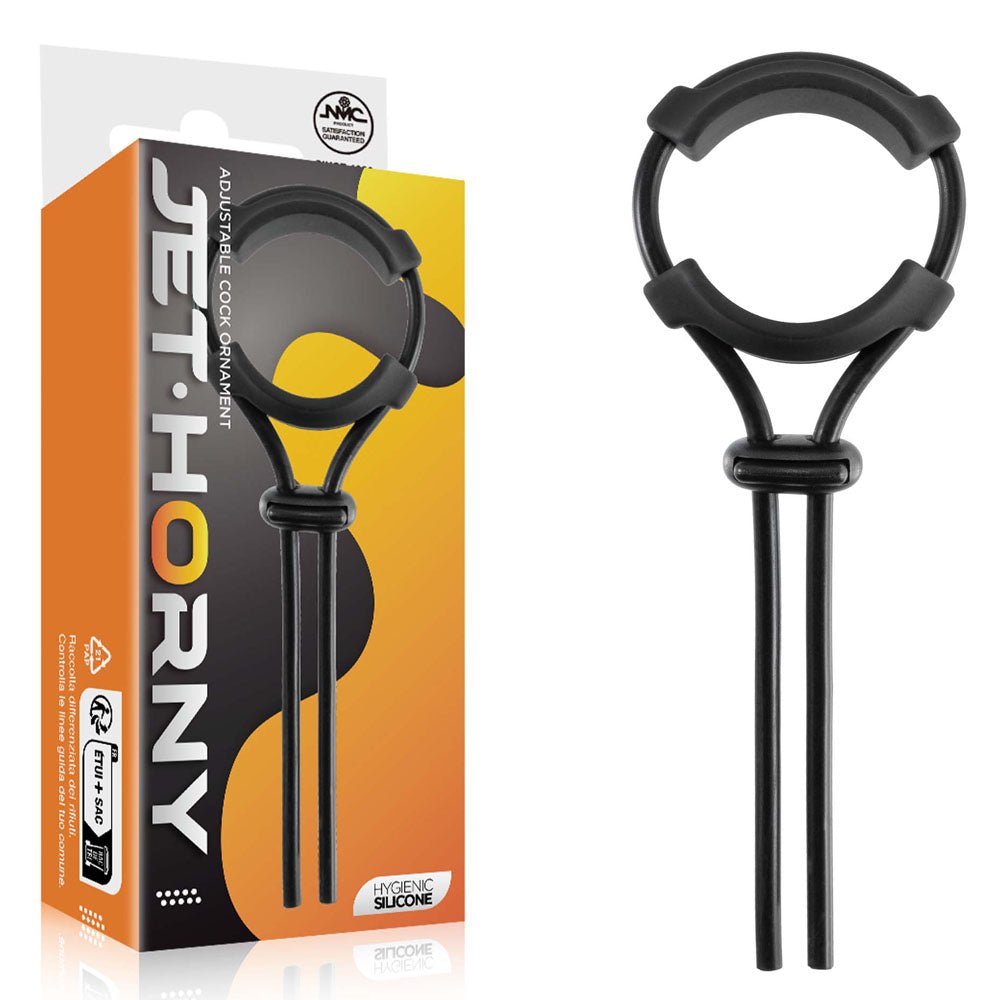 Jet Horny - Black Adjustable Cock Lasso Ring - COCK RINGS