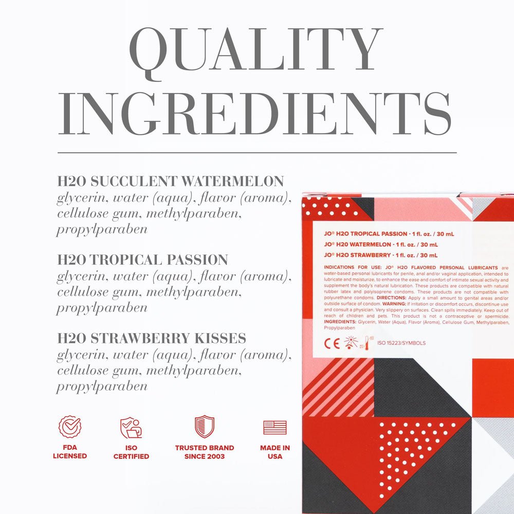 JO Tri Me Flavoured Lubes Gift Set 3 Pack Strawberry Watermelon Tropic Passion - LOTIONS & LUBES