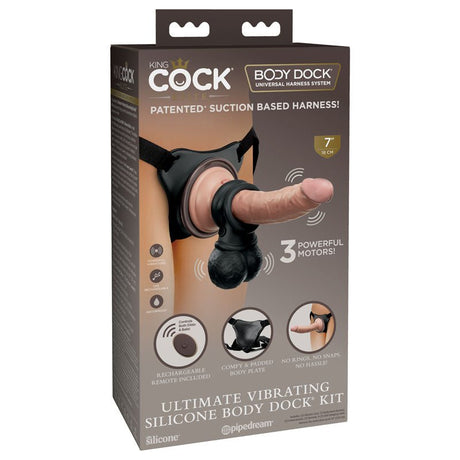 King Cock Elite Ultimate Vibrating Silicone Body Dock Kit - Body Dock Strap - On Harness with 17.8 cm Vibrating Dong & Vibrating Balls - STRAP - ONS