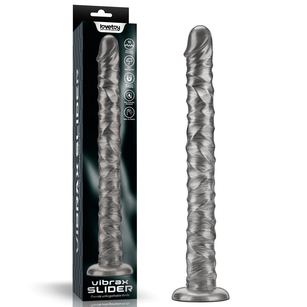 King Sized Vibrating Vibrax Slider - Grey 40.8 cm (16'') USB Rechargeable Vibrating Dildo - DONGS