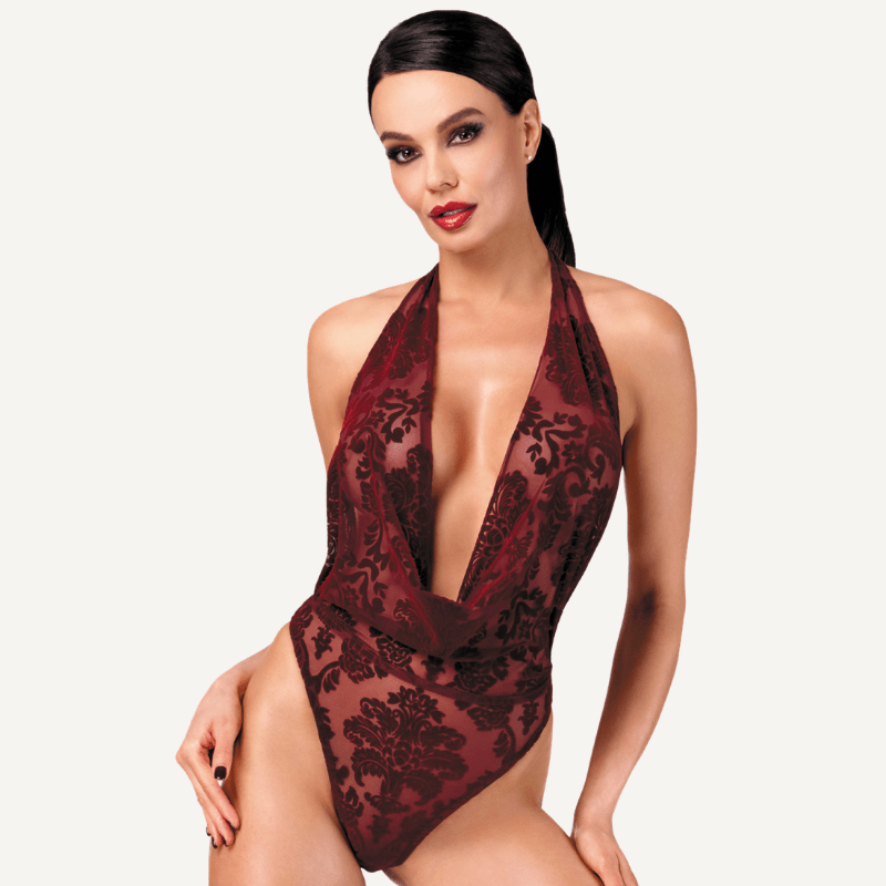 Kink Royal Draped Plunge Bodysuit Red - Lingerie