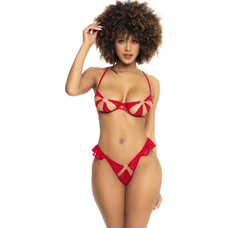 Lace Cut Out Set 2 Pc Red - Lingerie