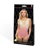 Lapdance Rosy Sunset Ombre Lace And Fishnet Bodysuit - One Size - LINGERIE & BODY WEAR