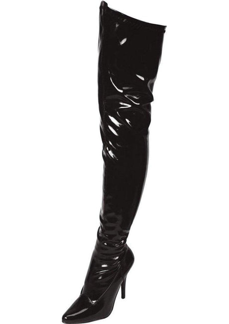 Lapdance Shoes Black Wetlook Thigh High Boots | 3 - Inch Pointed Toe - Lingerie