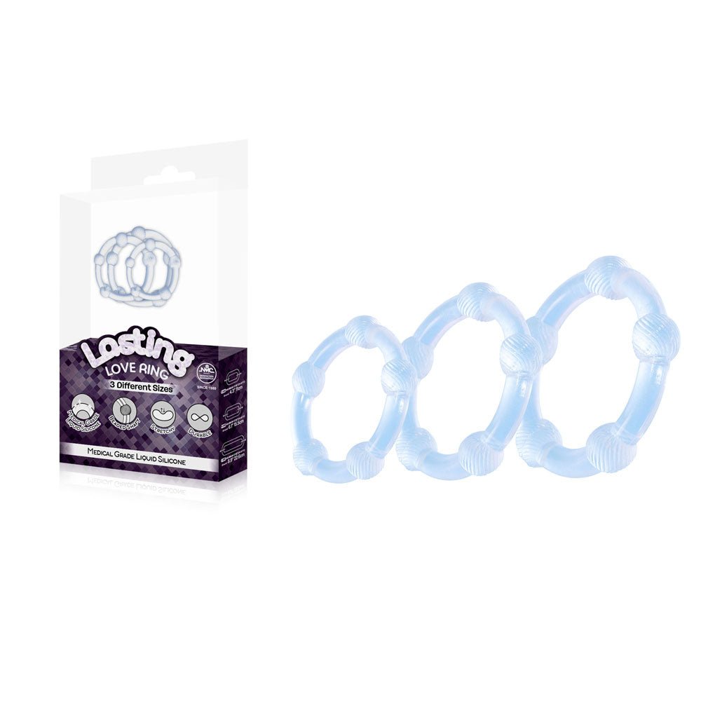 Lasting Love Ring 3 Piece Set - Clear - Clear Beaded Cock Rings - Set of 3 Sizes - COCK RINGS