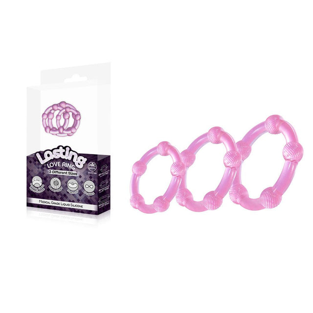Lasting Love Ring 3 Piece Set - Pink - Pink Beaded Cock Rings - Set of 3 Sizes - COCK RINGS