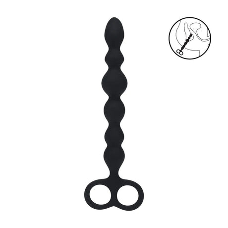 Levelz Beaded Silicone Anal Probe With Double Loop Black 24.5cm - ANAL TOYS