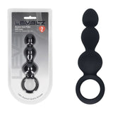 LEVELZ Beaded Silicone Anal Probe With Loop Black 15.3cm - ANAL TOYS