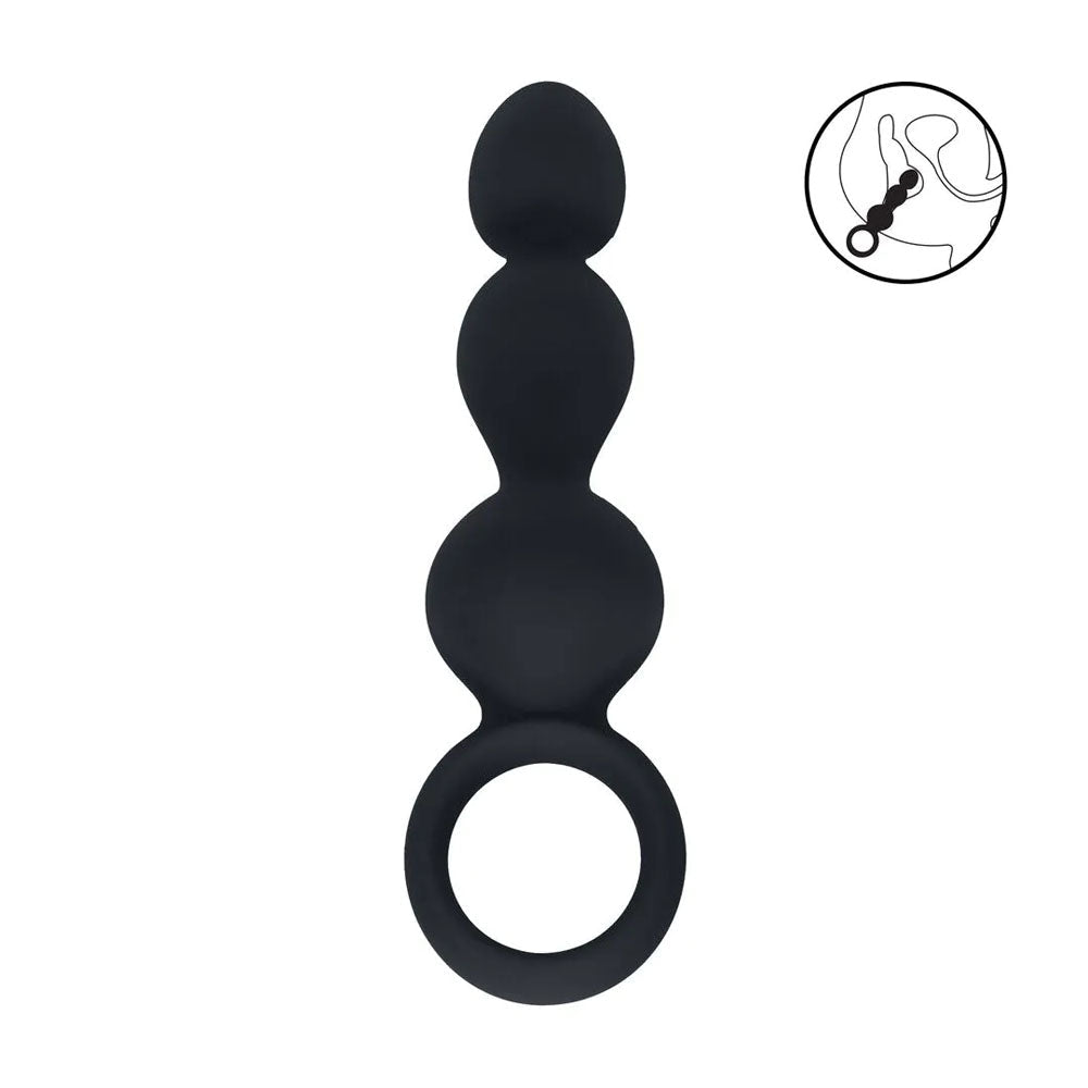 LEVELZ Beaded Silicone Anal Probe With Loop Black 15.3cm - ANAL TOYS
