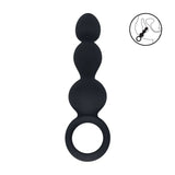 LEVELZ Beaded Silicone Anal Probe With Loop Black 15.3cm - ANAL TOYS