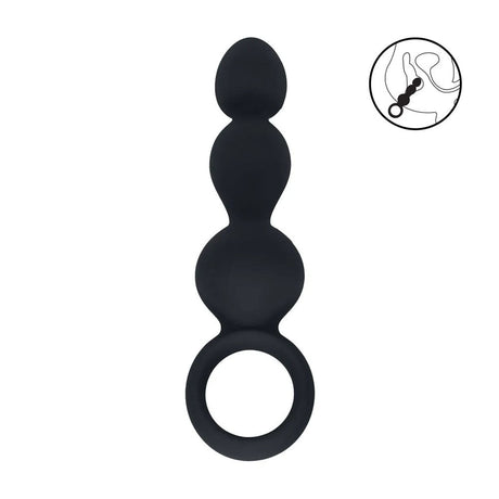 LEVELZ Beaded Silicone Anal Probe With Loop Black 15.3cm - ANAL TOYS