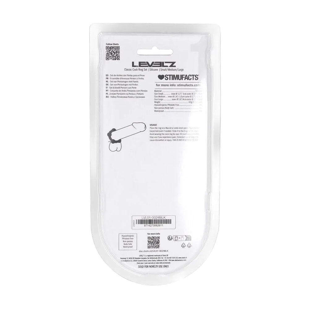 LEVELZ Beaded Silicone Cock Ring Set Of 3 In Black - COCK RINGS