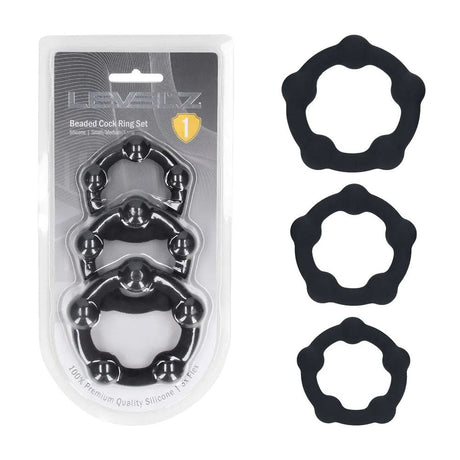 LEVELZ Beaded Silicone Cock Ring Set Of 3 In Black - COCK RINGS