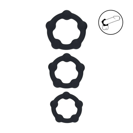 LEVELZ Beaded Silicone Cock Ring Set Of 3 In Black - COCK RINGS