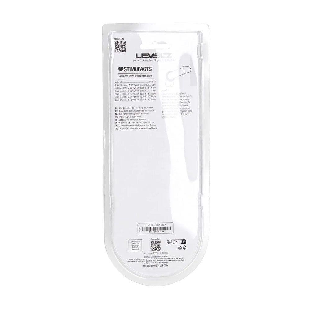 Levelz Classic Silicone Cock Ring Set Of 6 Sizes Black - COCK RINGS