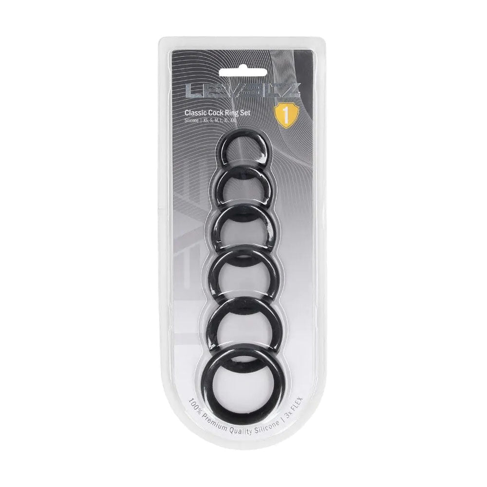Levelz Classic Silicone Cock Ring Set Of 6 Sizes Black - COCK RINGS