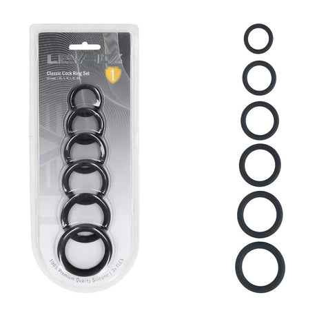 Levelz Classic Silicone Cock Ring Set Of 6 Sizes Black - COCK RINGS