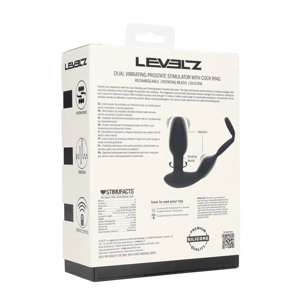 LEVELZ Dual Vibrating Prostate Stimulator With Cock Ring Black - ANAL TOYS