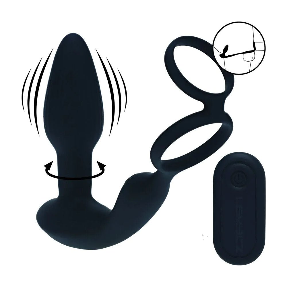 LEVELZ Dual Vibrating Prostate Stimulator With Cock Ring Black - ANAL TOYS