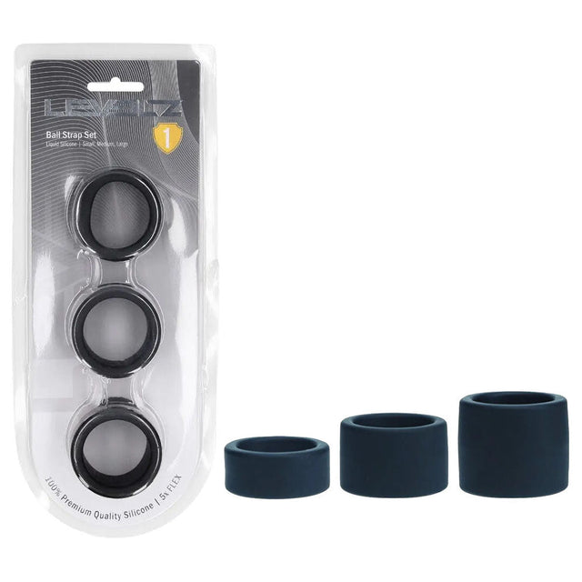 Levelz Liquid Silicone Ball Strap Set 3 Black Ball Stretchers - COCK RINGS
