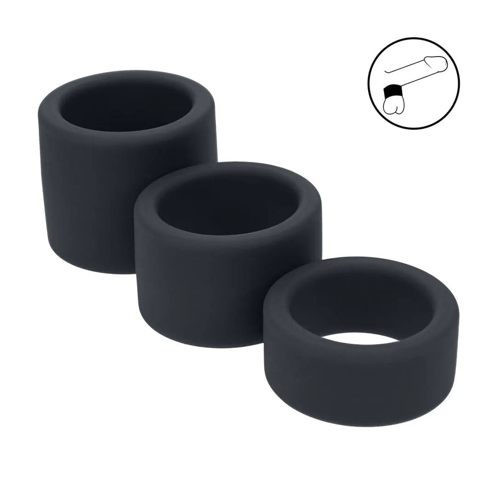 Levelz Liquid Silicone Ball Strap Set 3 Black Ball Stretchers - COCK RINGS