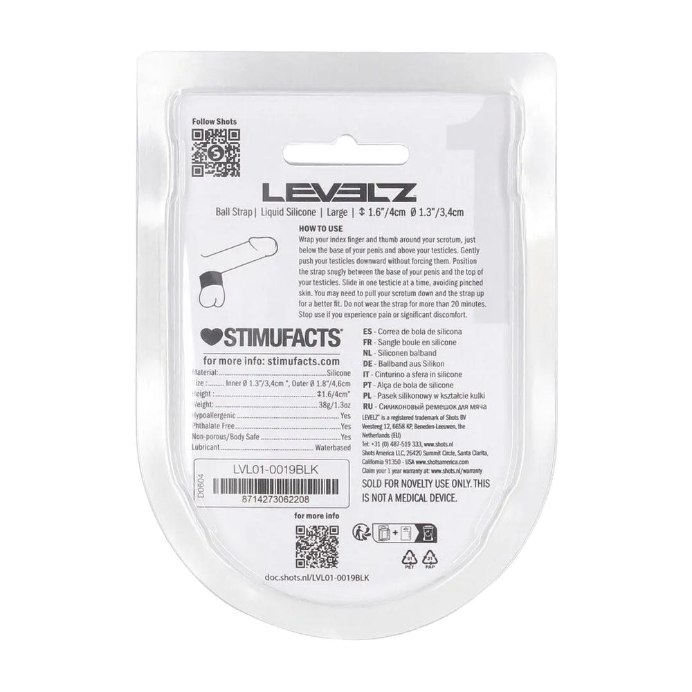 LEVELZ Liquid Silicone Ball Strap Size L Black Premium Quality - COCK RINGS