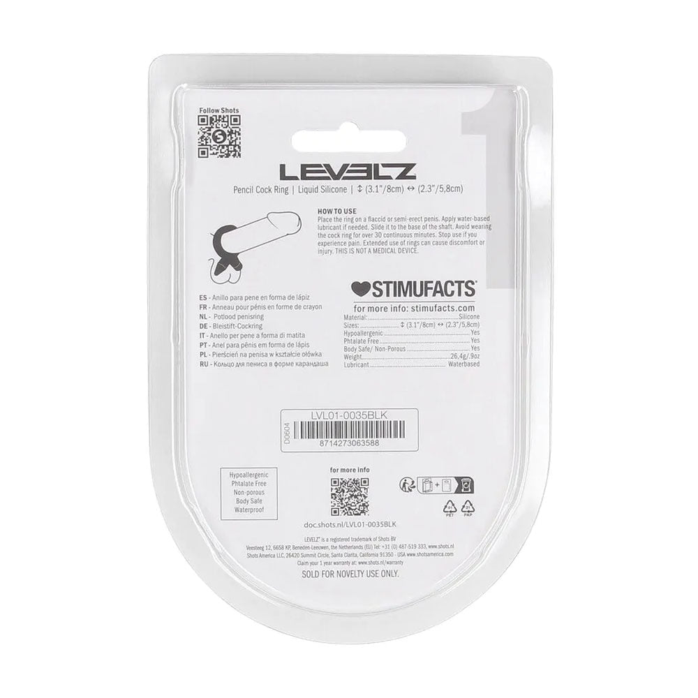 LEVELZ Pencil Liquid Silicone Cock Ring Black - COCK RINGS