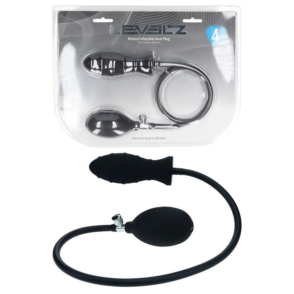 LEVELZ Ribbed Inflatable Anal Plug Black for Adjustable Size - ANAL TOYS