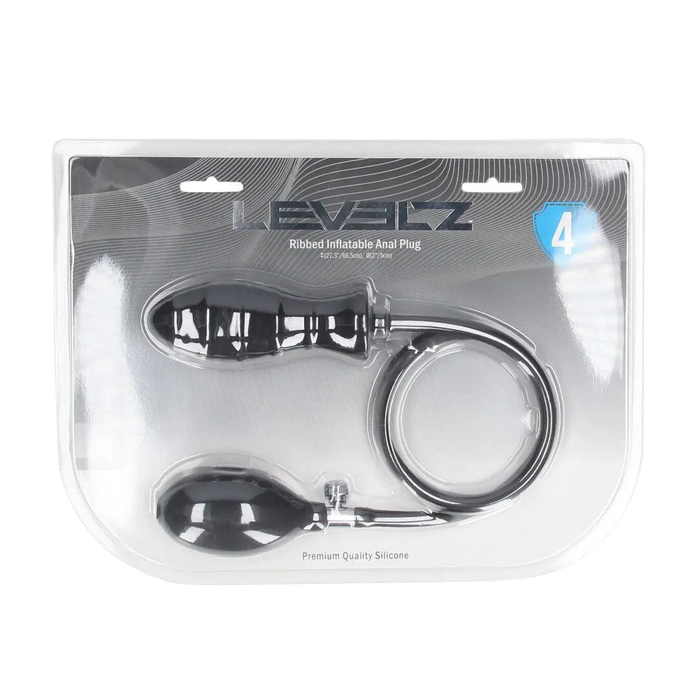 LEVELZ Ribbed Inflatable Anal Plug Black for Adjustable Size - ANAL TOYS