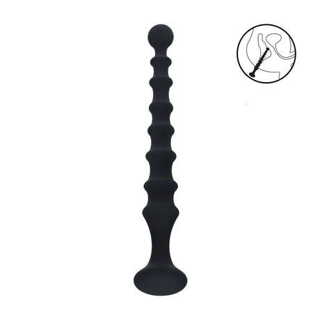 Levelz Ribbed Silicone Flared Anal Probe Black 26.7cm - ANAL TOYS