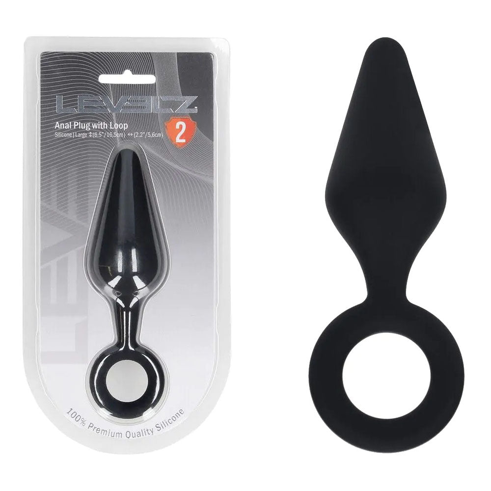 LEVELZ Silicone Anal Plug With Loop Large Black Butt Plug - ANAL TOYS