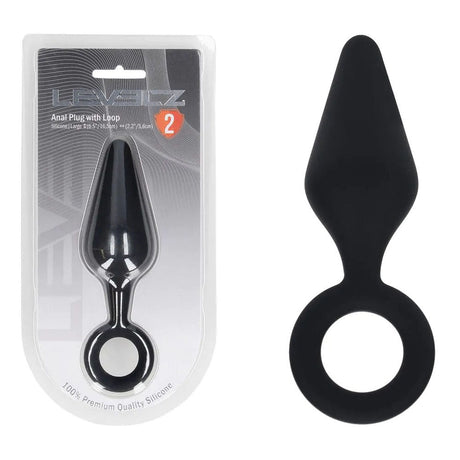 LEVELZ Silicone Anal Plug With Loop Large Black Butt Plug - ANAL TOYS