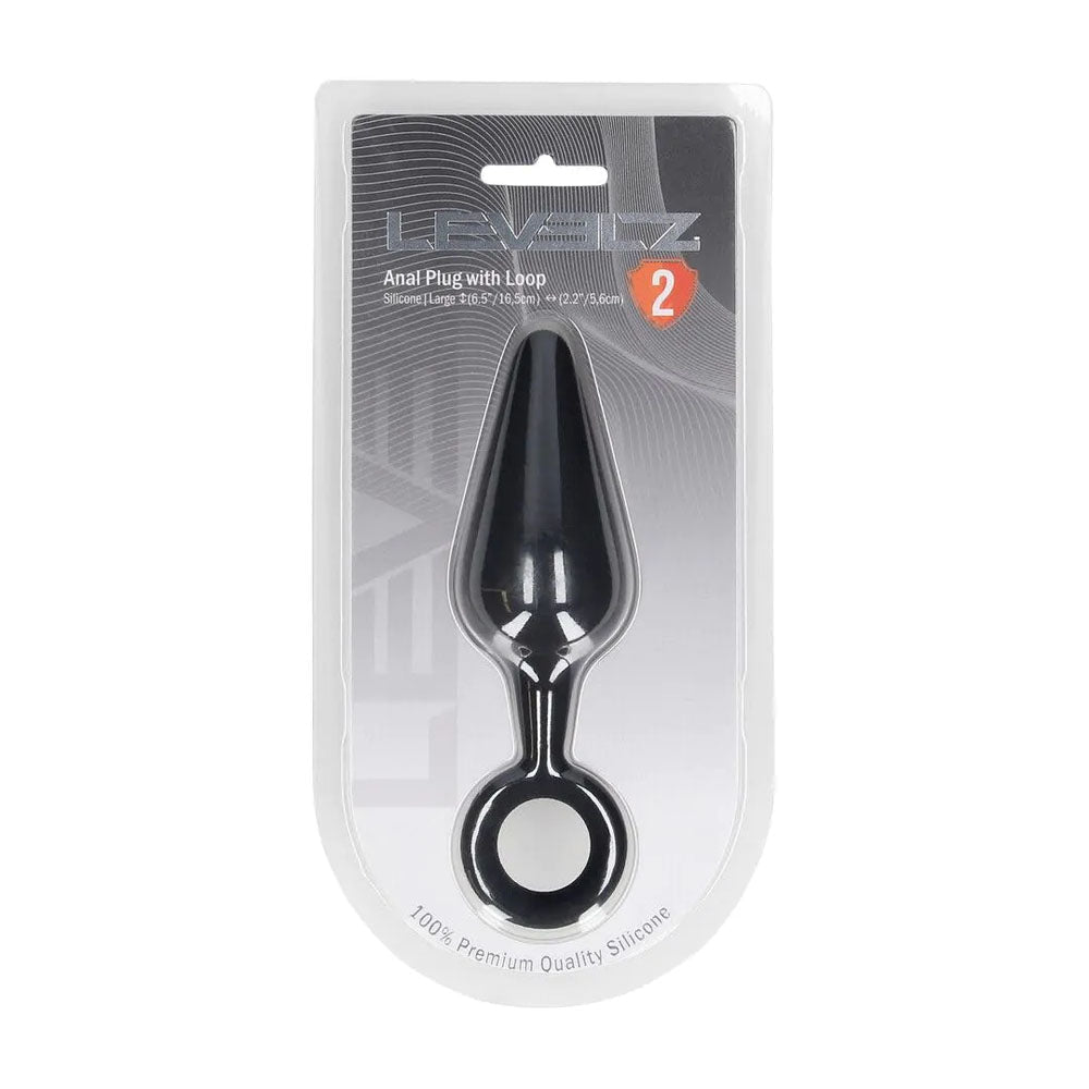 LEVELZ Silicone Anal Plug With Loop Large Black Butt Plug - ANAL TOYS