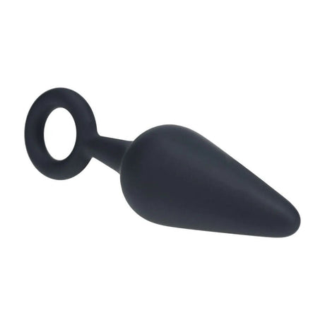 Levelz Silicone Anal Plug With Loop Medium Black Butt Plug - ANAL TOYS