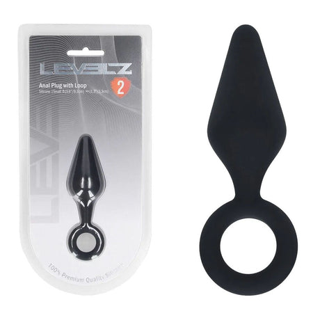 Levelz Silicone Anal Plug With Loop Small Black Butt Plug - ANAL TOYS