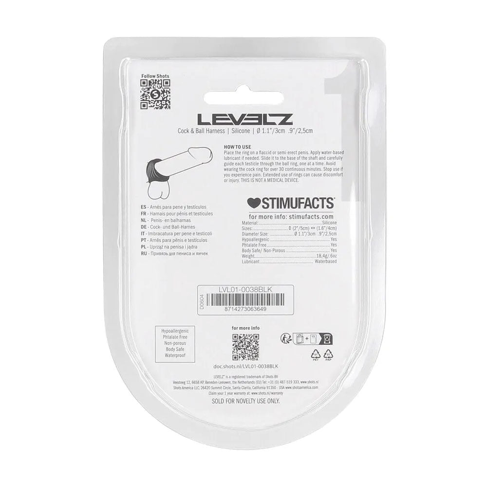 LEVELZ Silicone Cock and Ball Harness Black - COCK RINGS