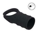 Levelz Silicone Cock Ring With Ribbed Sleeve Black - COCK RINGS