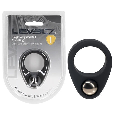 LEVELZ Single Weighted Ball Cock Ring Black - COCK RINGS