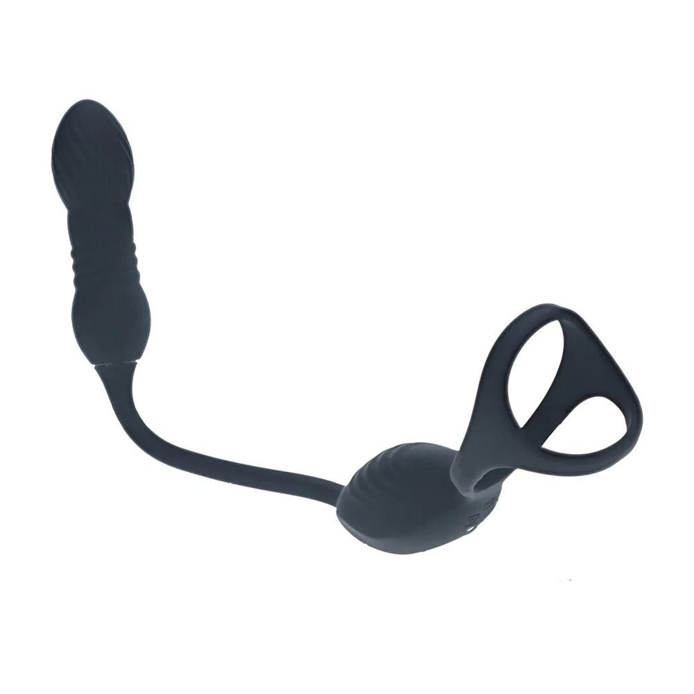 Levelz TriO Vibrating Thrusting Cock Ring With Prostate Stimulator Black - COCK RINGS