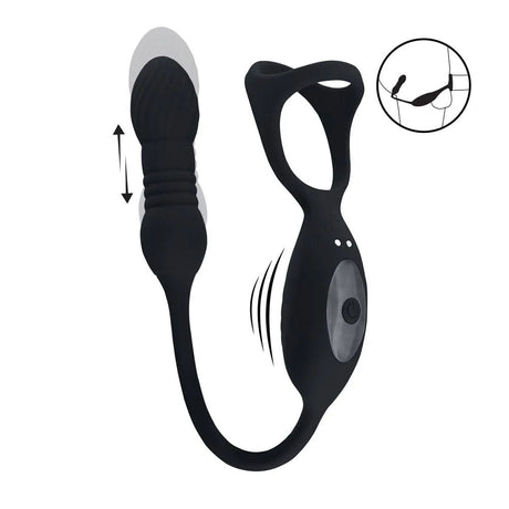 Levelz TriO Vibrating Thrusting Cock Ring With Prostate Stimulator Black - COCK RINGS