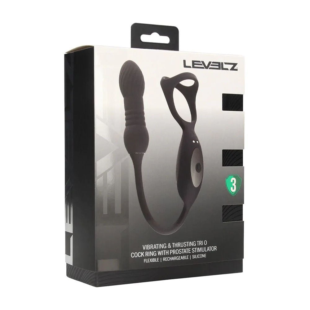 Levelz TriO Vibrating Thrusting Cock Ring With Prostate Stimulator Black - COCK RINGS